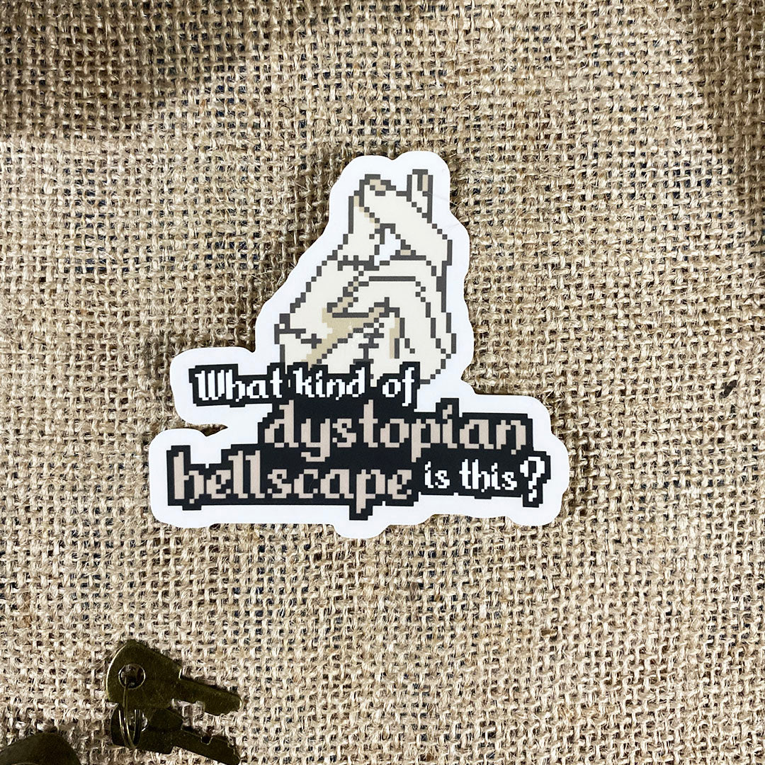 What kind of dystopian hellscape is this? - Wednesday Addams Quote Sticker